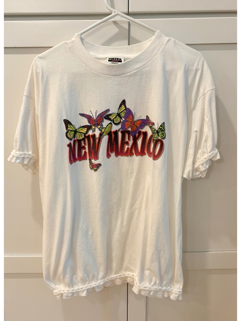 Vintage 80s/90s Tultex White Cotton New Mexico Butterfly Graphic T-Shirt XL